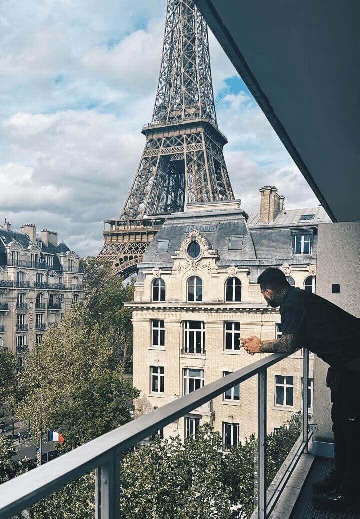 Me looking at Eiffel Tower, Paris, France.